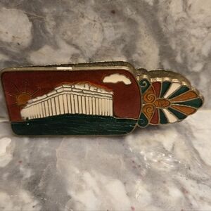 Vintage Greek Cloisonne Enamel Double Sided Brass Letter Holder Clip Parthenon